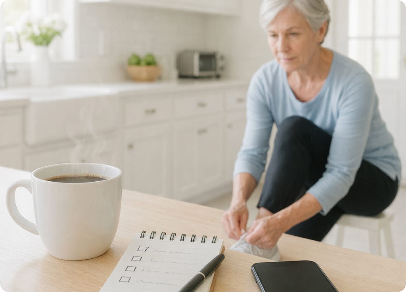 elderly woman preparing for sport