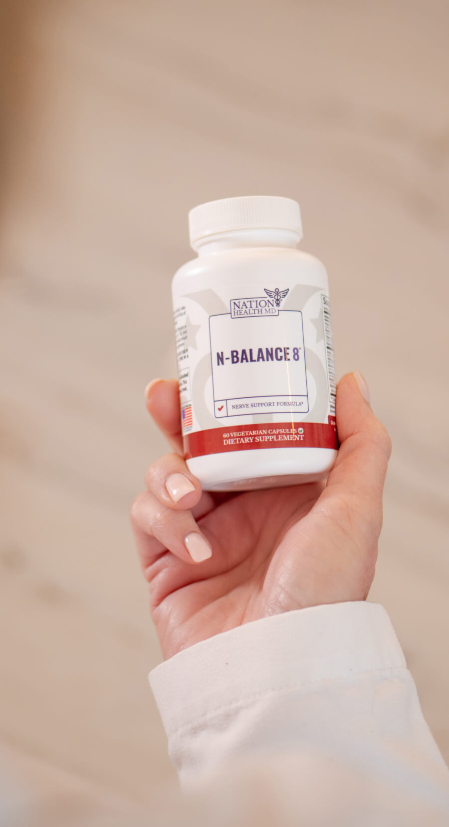 N-Balance 8 bottle in hand