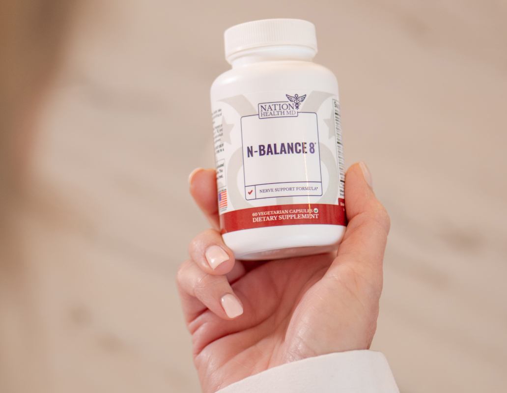 N-Balance 8 bottle in hand